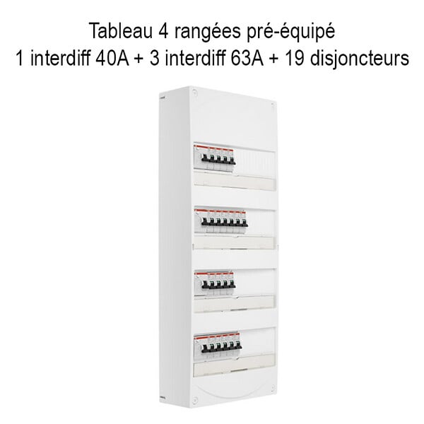 ABB - ABB Tableau 4 rangées pré-équipé 1 ID 40A + 3 ID 63A + 19 disjoncteurs - large