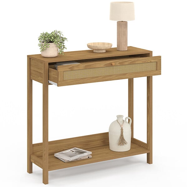 ID MARKET - Console 1 tiroir HANAE effet naturel cannage - large
