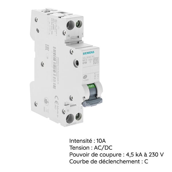 SIEMENS - SIEMENS Disjoncteur 10A Ph+N courbe C 4.5kA 230V - large
