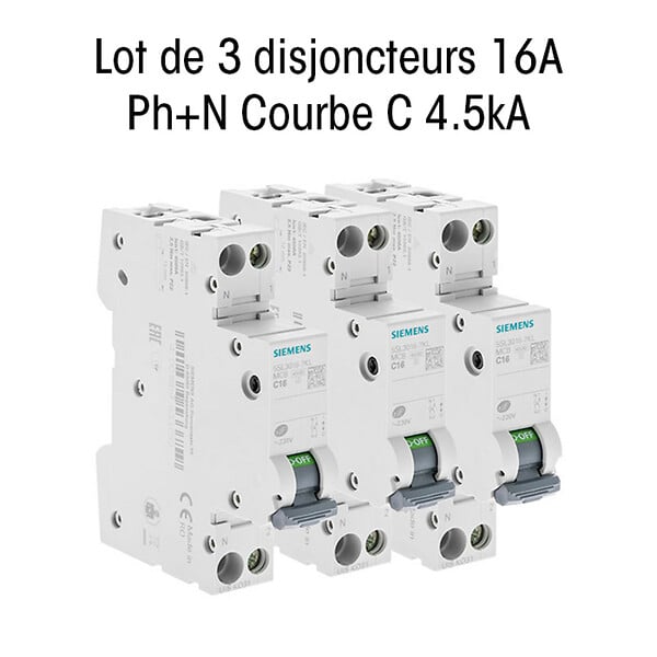 SIEMENS - SIEMENS LOT 3 disjoncteurs modulaires 16A 230V, 4,5kA, 1+N POLES, COURBE C - large