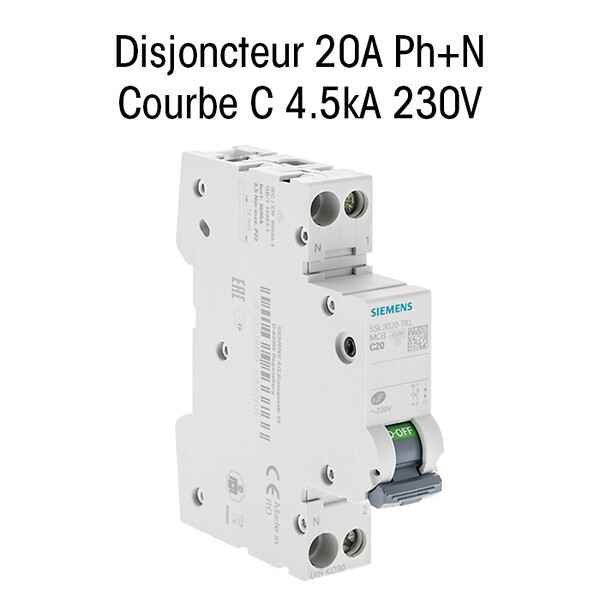SIEMENS - Disjoncteur 20A Ph+N courbe C 4.5kA 230V-SIEMENS - large