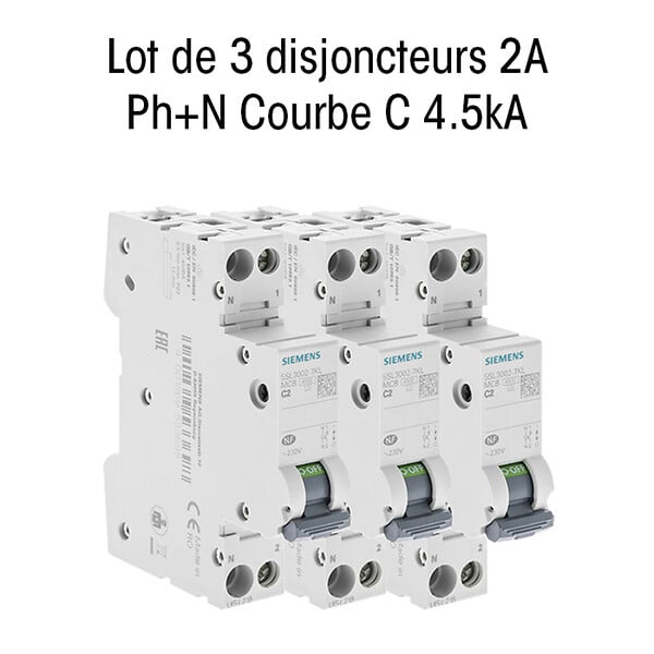SIEMENS - SIEMENS Lot de 3 disjoncteurs électriques phase + neutre 2A - large