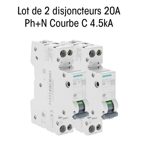 SIEMENS - Lot de 2 Disjoncteurs électriques phase + neutre 20A-SIEMENS - large
