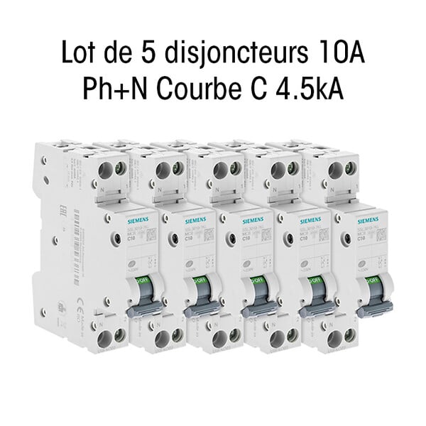 SIEMENS - Lot de 5 Disjoncteurs électriques phase + neutre 10A-SIEMENS - large