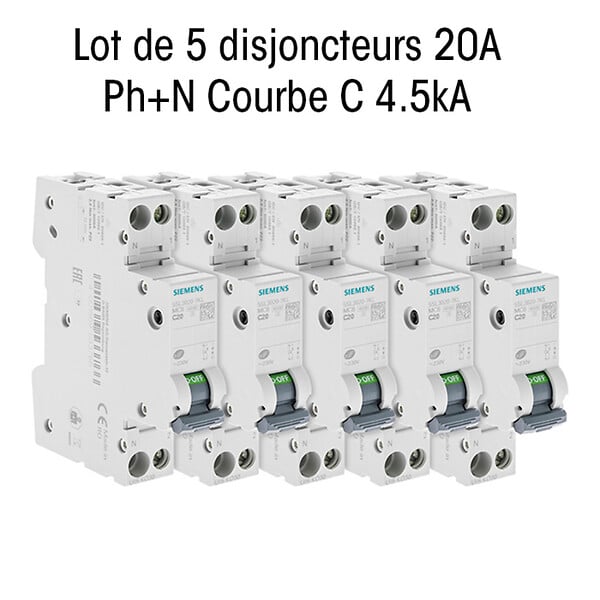 SIEMENS - SIEMENS Lot de 5 disjoncteurs électriques phase + neutre 20A KNX - large