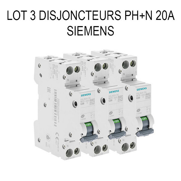 SIEMENS - SIEMENS LOT 3 disjoncteurs modulaires 20A 230V, 4,5kA, 1+N POLES, COURBE C - large