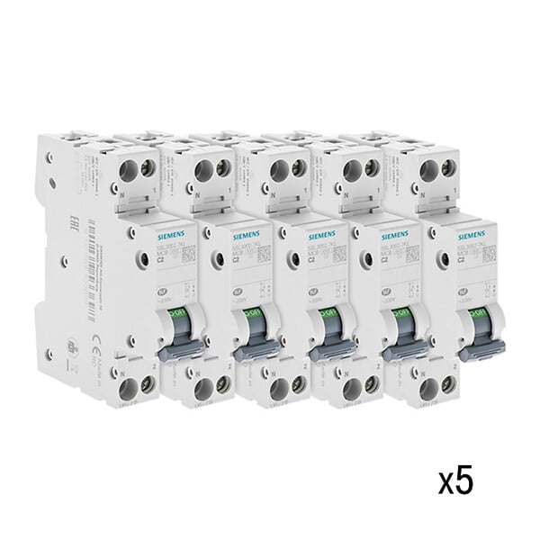 SIEMENS - Lot de 5 Disjoncteurs électriques phase + neutre 2A-SIEMENS - large