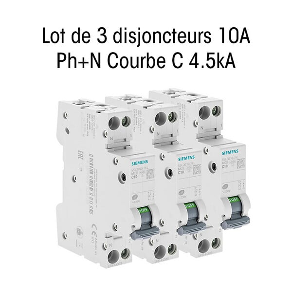 SIEMENS - SIEMENS LOT 3 disjoncteurs modulaire 230V, 4,5kA, 1+N POLES, COURBE C, 10A - large