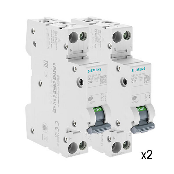 SIEMENS - Lot de 2 Disjoncteurs électriques phase + neutre 10A-SIEMENS - large