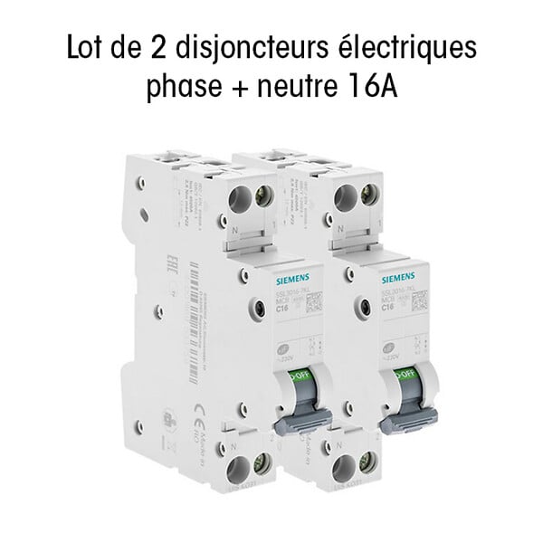 SIEMENS - Lot de 2 Disjoncteurs électriques phase + neutre 16A-SIEMENS - large