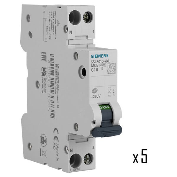 SIEMENS - SIEMENS Lot de 5 disjoncteurs électriques phase + neutre 10A KNX - large