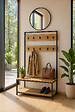 PROTOCOLE HOME - Protocole Home Porte-manteaux 7 crochets avec banc et 2 étagères à chaussures, métal et bois clair, 100 x 39 x 180 cm - vignette