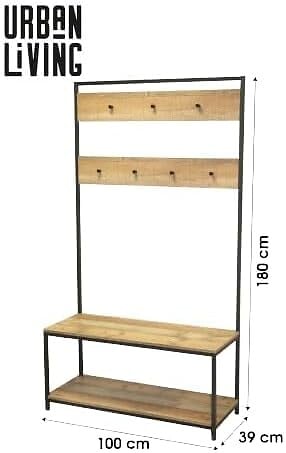 PROTOCOLE HOME - Protocole Home Porte-manteaux 7 crochets avec banc et 2 étagères à chaussures, métal et bois clair, 100 x 39 x 180 cm - large