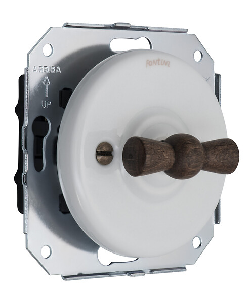 FONTINI - FONTINI GARBY COLONIAL VV Interrupteur Va & Vient Porcelaine Blanche Manette Bois Hêtre - large