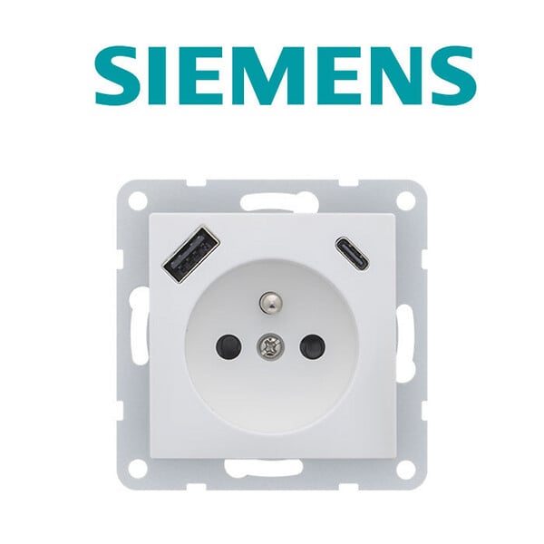 SIEMENS - SIEMENS Prise 2P+T + USB A et USB C - Chargement en simultané BLANC DELTA VIVA - large