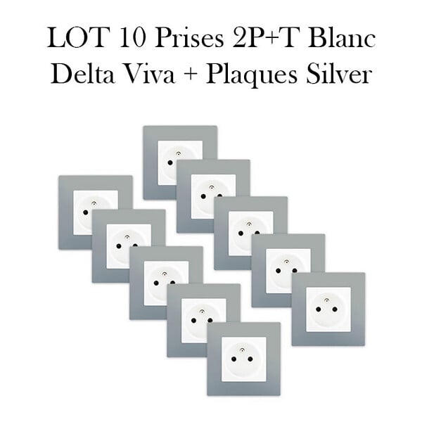 SIEMENS - LOT 10 Prise 2P+T Blanc Delta Viva + Plaque Silver - large