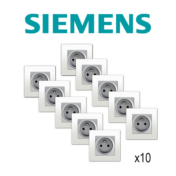 SIEMENS - SIEMENS LOT 10 Prises 2P+T Silver Delta Viva avec plaques blanc - large