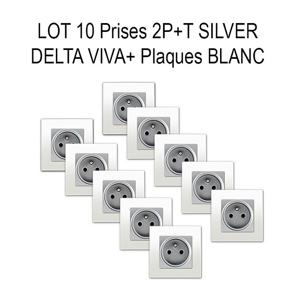 SIEMENS - SIEMENS LOT 10 Prises 2P+T Silver Delta Viva avec plaques blanc - large
