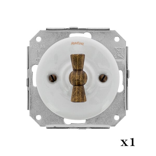 FONTINI - GARBY COLONIAL  - Double Va & Vient Porcelaine Blanche Manette Bois Hêtre Réf. 31302213 - large