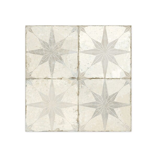 RO'MA NATURE - Carrelage Vintage effet Carreau ciment Etoile Blanche et Fond Blanc 45x45x0,95 cm Sparta - Sol et mur intérieur (vendu par carton de 1 m²) - large