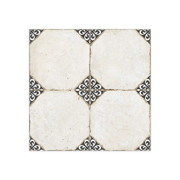 RO'MA NATURE - Carrelage Vintage Blanc et Noir Cabochon 45,2x45,2x0,95 cm Sorelia - Sol et mur intérieur (vendu par carton de 1,02 m²) - large