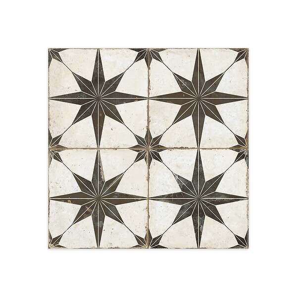 RO'MA NATURE - Carrelage Vintage effet Carreau ciment Etoile Noire et Fond Blanc 45,2x45,2x0,95 cm In&Out Sparta - Sol et mur intérieur et Sol extérieur (vendu par carton de 1,02 m²) - large
