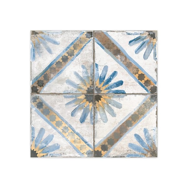 RO'MA NATURE - Carrelage Vintage effet Carreau ciment Bleu 45x45x0,95 cm Solaria - Sol et mur intérieur (vendu par carton de 1 m²) - large