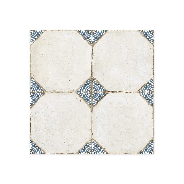 RO'MA NATURE - Carrelage Vintage Blanc et Bleu Cabochon 45,2x45,2x0,95 cm Sorelia - Sol et mur intérieur (vendu par carton de 1,02 m²) - large