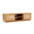 OVIALA - Meuble TV suspendu en bois 2 portes en rotin L160 cm bois clair  - Walter - vignette