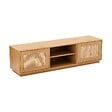 OVIALA - Meuble TV suspendu en bois 2 portes en rotin L160 cm bois clair  - Walter - vignette