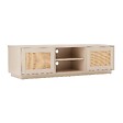 OVIALA - Meuble TV suspendu en bois 2 portes en rotin L160 cm crème - Walter - vignette