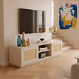 OVIALA - Meuble TV suspendu en bois 2 portes en rotin L160 cm crème - Walter - vignette