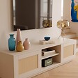 OVIALA - Meuble TV suspendu en bois 2 portes en rotin L160 cm crème - Walter - vignette