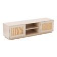 OVIALA - Meuble TV suspendu en bois 2 portes en rotin L160 cm crème - Walter - vignette
