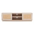 OVIALA - Meuble TV suspendu en bois 2 portes en rotin L160 cm crème - Walter - vignette