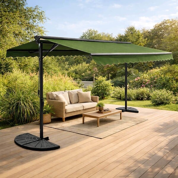 OVIALA - Store double pente avec coffre 3 x 4 m en aluminium vert cactus - Delgada - large
