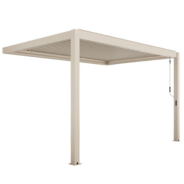 OVIALA - Pergola bioclimatique adossée 3x4 m et 1 store bois crème - Oia - large