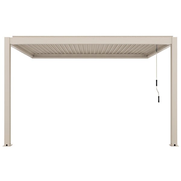 OVIALA - Pergola bioclimatique adossée 3x4 m et 1 store bois crème - Oia - large