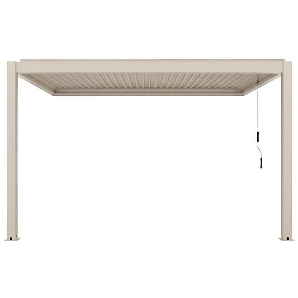 OVIALA - Pergola bioclimatique adossée 3x4m et 3 stores bois crème - Oia - large