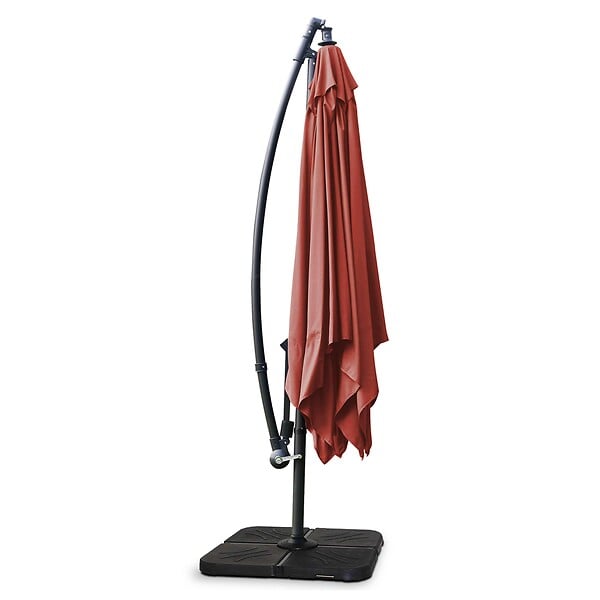 OVIALA - Parasol déporté 3 x 3 m et 4 dalles à lester remplisable terracotta - Genova - large