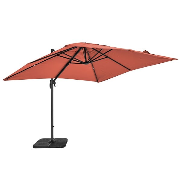 OVIALA - Parasol déporté rotatif 3x3m et 4 dalles à remplir alu terracotta - Malaga - large