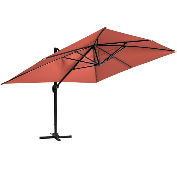OVIALA - Parasol déporté 3x4m inclinable rotatif + 4 dalles lestées terracotta  - Caserta - large