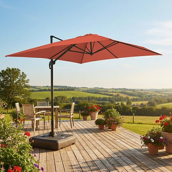 OVIALA - Parasol déporté 4x3 m inclinable + à lester sur roues terracotta - Caserta - large