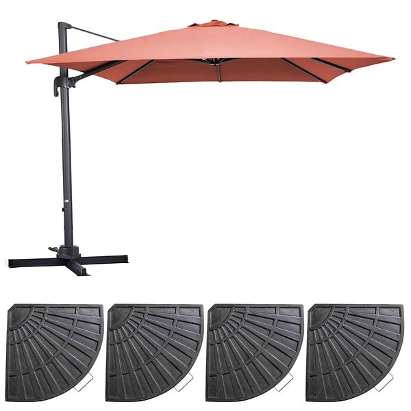 OVIALA - Parasol déporté 3x3m rotatif et 4 dalles lestées terracotta - Malaga - large