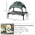 PAWHUT - Lit pour chien chat sur pieds lit de camp lit surélevé rafraîchissant velum anti-UV Oxford micro-perforé parasol et sac de transport inclus dim. 61L x 46l x 61H cm gris noir - vignette