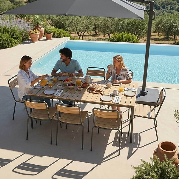 OVIALA - Table de jardin 180x90 cm en métal et bois 8 places gris - Bogota - large