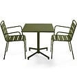 OVIALA - Ensemble table 70 cm et 2 fauteuils de jardin en métal vert kaki - Palavas - vignette