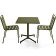 OVIALA - Ensemble table 70 cm et 2 chaises de jardin en métal vert kaki - Palavas - vignette
