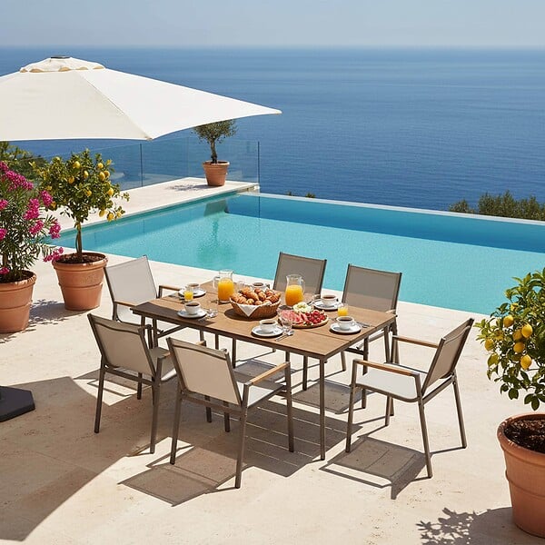 OVIALA - Ensemble table de jardin ovale 150x90 cm et 6 chaises taupe - Valencia - large