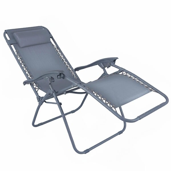 OVIALA - Fauteuil relax de jardin en acier et textilène inclinable bleu foncé - Monaco - large